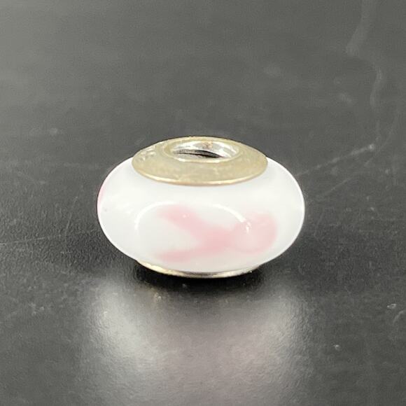 Genuine VTG Pandora Murano Glass Pink Ribbon Breast Cancer Charm S925 ALE - Picture 3 of 7